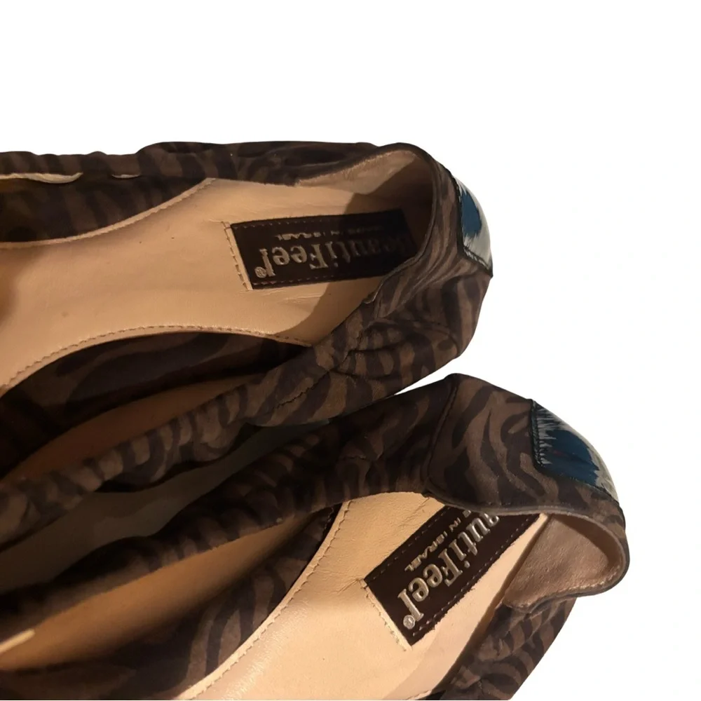 BeautiFeel Zebra Pattern Flats with Black Floral Accent
